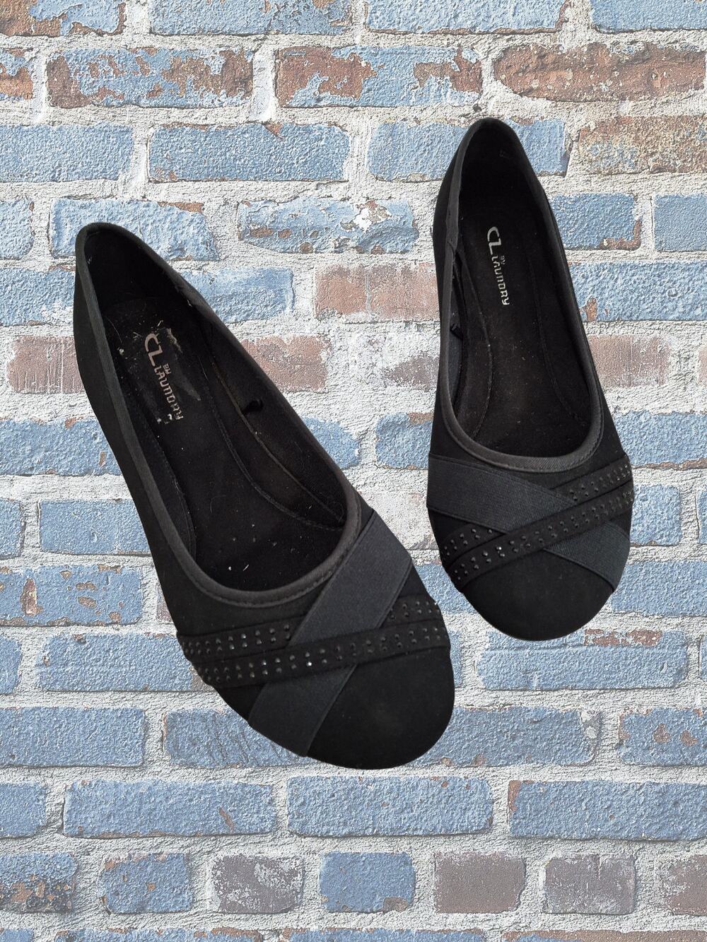 CL by Laundry Suede‑Like Black Flats | Size 10 | Small Wedge Heel